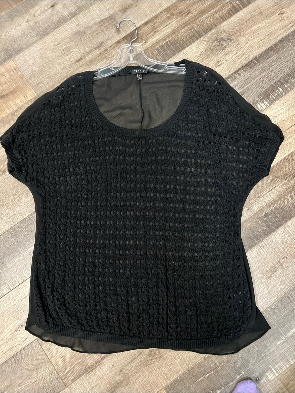 torrid size 0 black crochet front top with sheer back - EUC - Picture 3 of 9